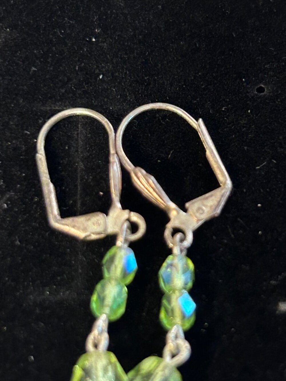 Green Crystal Dangle Earrings - Leverback Drops